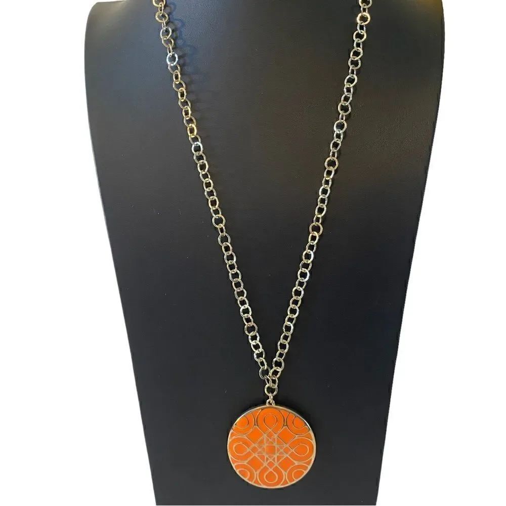 Orange & Gold Intricately Designed Pendant Necklace.